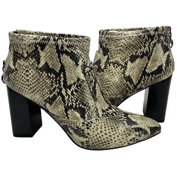 FRANCO SARTO Shoes Heels Kortney Roccia SY Ankle Bootie Boots Black & Ivory Snak - Picture 1 of 10